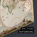 Decorative Double Hemisphere World Map canvas texture and wrapped edge closeup