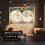 Decorative Double Hemisphere World Map canvas wall art in room setting 4