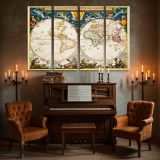 Decorative Double Hemisphere World Map canvas wall art in room setting 5