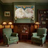 Decorative Double Hemisphere World Map canvas wall art in room setting 7
