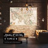Antique Map of Asia canvas wall art in room setting 4