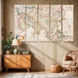 Antique Map of Asia canvas wall art in room setting 6