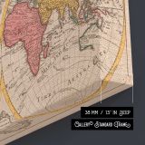 Pastel Double Hemisphere World Map canvas texture and wrapped edge closeup