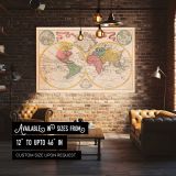 Pastel Double Hemisphere World Map canvas wall art in room setting 4