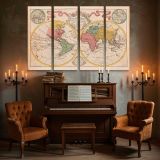 Pastel Double Hemisphere World Map canvas wall art in room setting 5