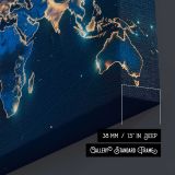 Earth at Night World Map canvas texture and wrapped edge closeup