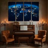 Earth at Night World Map canvas wall art in room setting 5