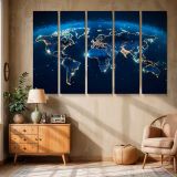 Earth at Night World Map canvas wall art in room setting 6