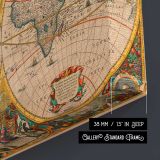Atlas Novus Antique World Map canvas texture and wrapped edge closeup
