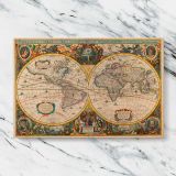 Atlas Novus Antique World Map canvas artwork displayed on a marble background