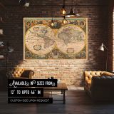 Atlas Novus Antique World Map canvas wall art in room setting 4