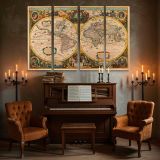 Atlas Novus Antique World Map canvas wall art in room setting 5