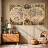 Atlas Novus Antique World Map canvas wall art in room setting 6