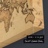 Sepia Antique World Map with Compass canvas texture and wrapped edge closeup