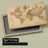 Sepia Antique World Map with Compass canvas front and rear frame view