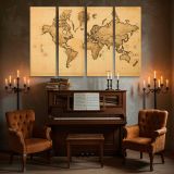 Sepia Antique World Map with Compass canvas wall art in room setting 5