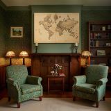 Sepia Antique World Map with Compass canvas wall art in room setting 7