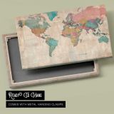 Pastel Political World Map canvas front and rear frame view