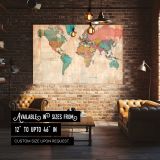 Pastel Political World Map canvas wall art in room setting 4