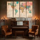 Pastel Political World Map canvas wall art in room setting 5