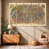 Antique World Map 1565 canvas wall art in room setting 6