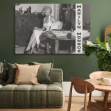 Marilyn Monroe Seated at a Table canvas wall art in room setting 4