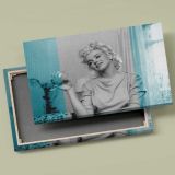 Marilyn Monroe Smiling Turquoise Portrait canvas front and rear frame view