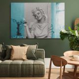 Marilyn Monroe Smiling Turquoise Portrait canvas wall art in room setting 4