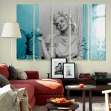 Marilyn Monroe Smiling Turquoise Portrait canvas wall art in room setting 6