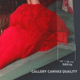 Marilyn Monroe Reclining in a Red Dress canvas texture and wrapped edge closeup