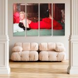 Marilyn Monroe Reclining in a Red Dress canvas wall art in room setting 5