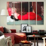Marilyn Monroe Reclining in a Red Dress canvas wall art in room setting 6