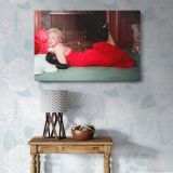 Marilyn Monroe Reclining in a Red Dress canvas wall art in room setting 7