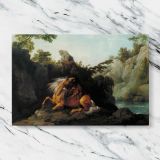 Horse Devoured by a Lion canvas artwork displayed on a marble background