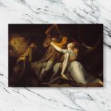 Percival Delivering Belisane from the Enchantment of Urma canvas artwork displayed on a marble background