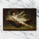 Ariel on a Bats Back canvas artwork displayed on a marble background