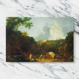 Distant View of Maecenas Villa Tivoli canvas artwork displayed on a marble background