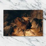 Deer and Deer Hounds in a Mountain Torrent canvas artwork displayed on a marble background