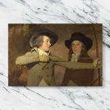 Two Young Men with a Drawing Board canvas artwork displayed on a marble background