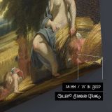 Classical Woman and Cherubs beside a Stream canvas texture and wrapped edge closeup