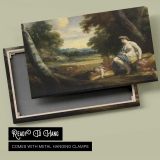 Classical Woman and Cherubs beside a Stream canvas front and rear frame view