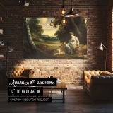 Classical Woman and Cherubs beside a Stream canvas wall art in room setting 4