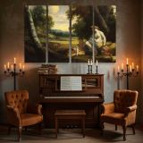 Classical Woman and Cherubs beside a Stream canvas wall art in room setting 5