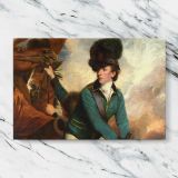 Cavalry Officer beside a Chestnut Horse canvas artwork displayed on a marble background