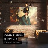 Cavalry Officer beside a Chestnut Horse canvas wall art in room setting 4