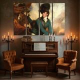 Cavalry Officer beside a Chestnut Horse canvas wall art in room setting 5