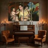 Mother and Children beneath a Red Parasol canvas wall art in room setting 5