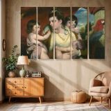 Mother and Children beneath a Red Parasol canvas wall art in room setting 6