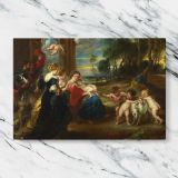 Women and Cherubs in a Classical Garden canvas artwork displayed on a marble background