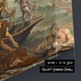 Classical Figures and Cherubs beside the Sea canvas texture and wrapped edge closeup